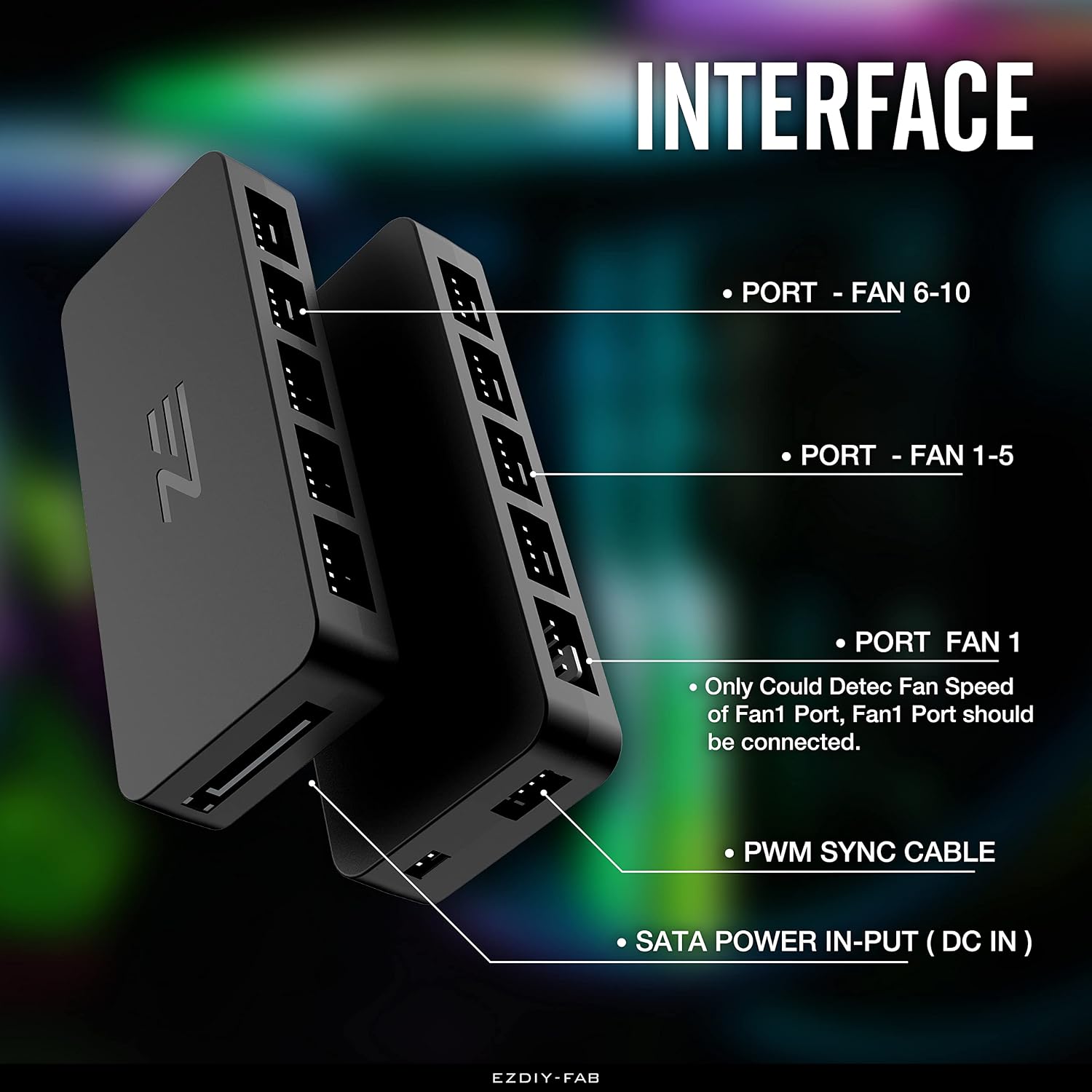 EZDIY-FAB 10-Port PWM Fan Hub, 4-Pin & 3-Pin Fan Splitter for PC Fans