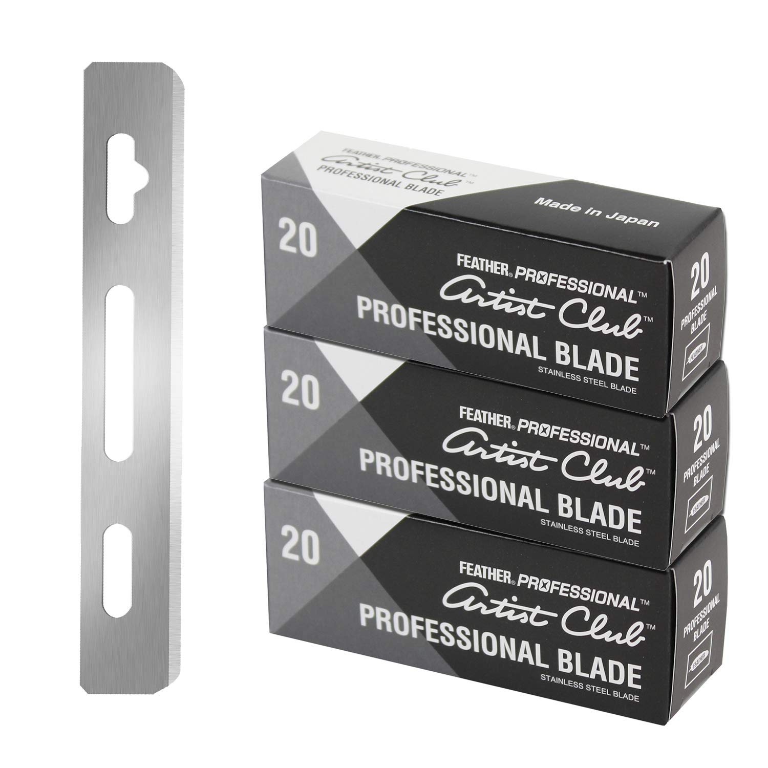 Feather Artist Club Professional Razor Blades - Single Straight Edge Replacement Blades for Full-Face Shaving, Beard Edging & Line-Ups - For Barbers & Men's Grooming - Made in Japan (20 Count)