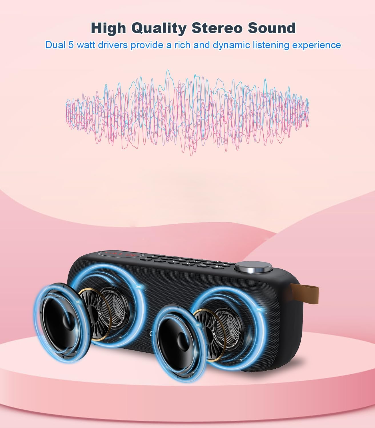 Portable Bluetooth Speaker FM Radio Digital, Support USB/SD Card MP3 Music Player/AUX/REC, Build-in 3000mAh Rechargeable Battery