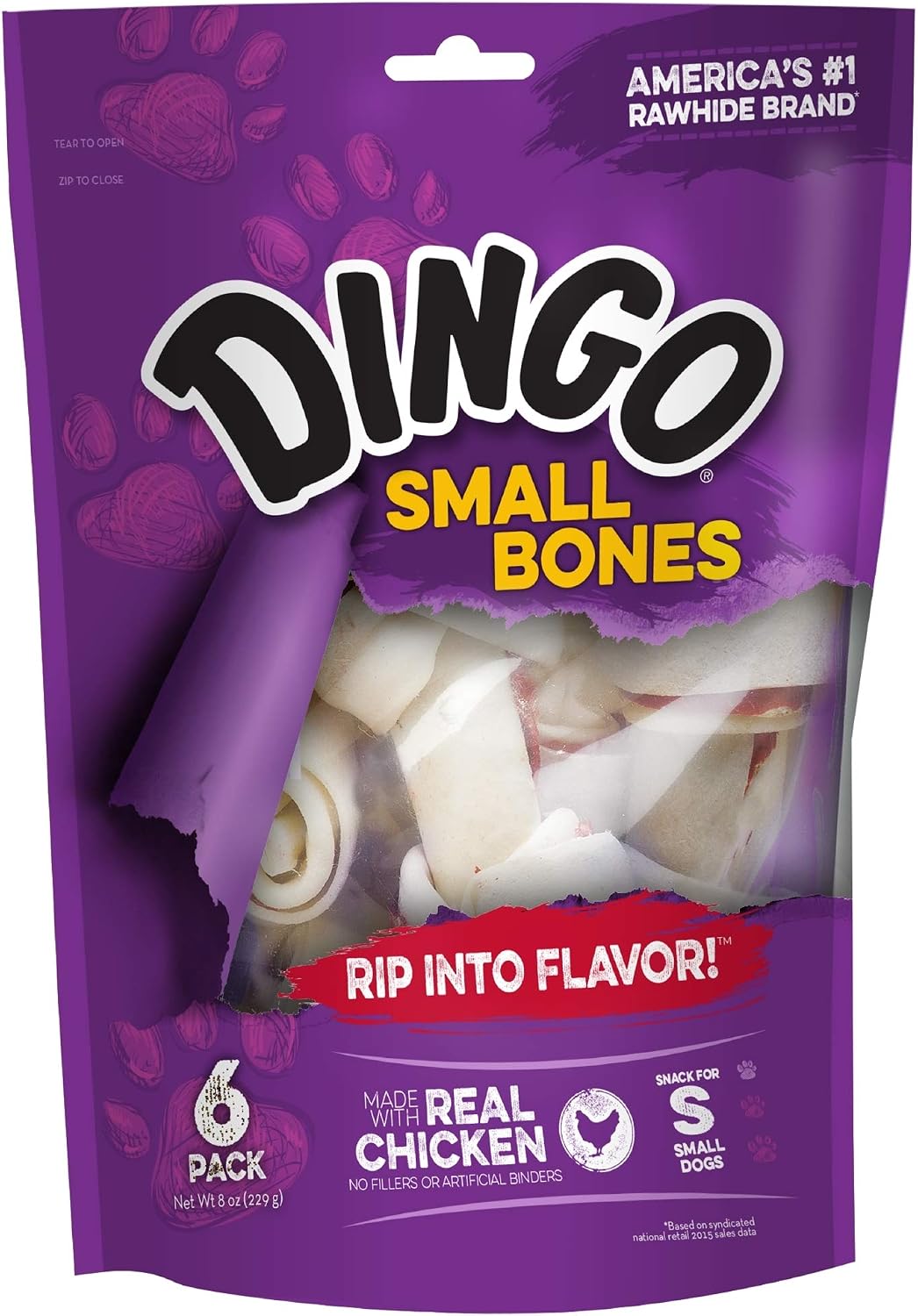 Dingo 156095 Rawhide Bones For Small Dogs, Chicken,White, 6-Count, 8 Ounces