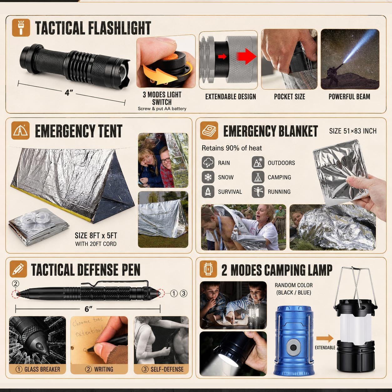 Survival Kit, 250Pcs Survival Gear First Aid Kit with Molle System Compatible Bag and Emergency Tent, Emergency Kit for Earthquake, Outdoor Adventure