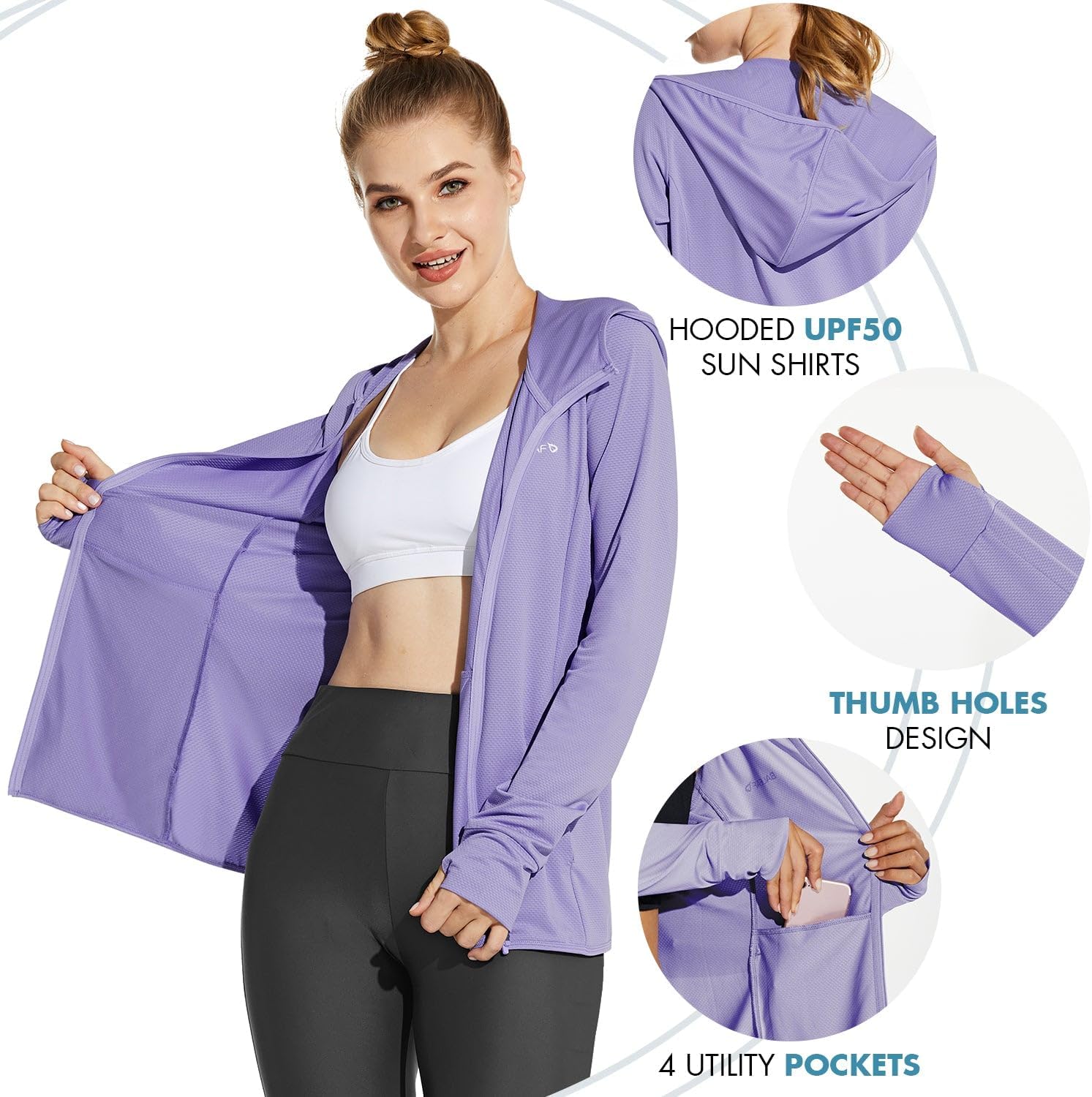 baleaf Women's Sun Protection Hoodie Jacket UPF 50+ Full Zip with Pocket