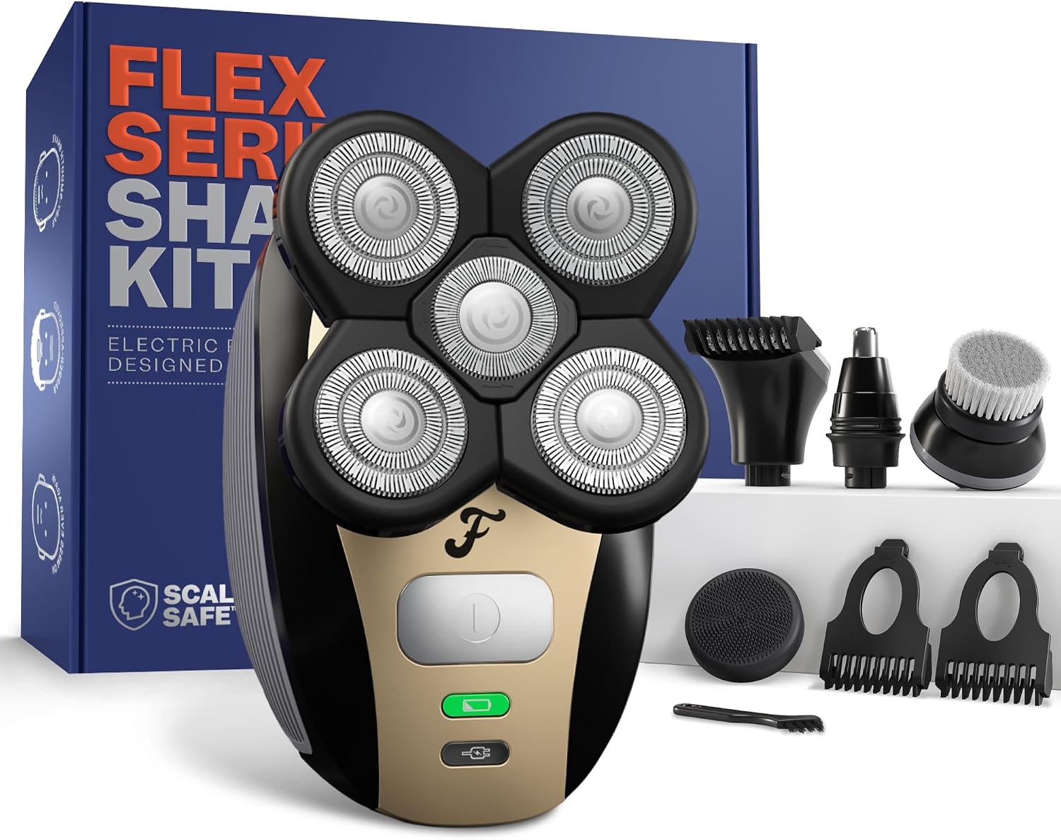 Freebird FlexSeries Electric Head & Body Hair Shaver - Mens Cordless Rechargeable Wet/Dry Skull Bald Head Back & Groin Waterproof Razor with Rotary