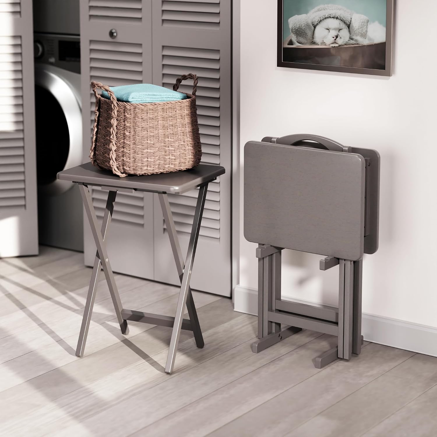 Winsome Alex Set of 2 Foldable Snack Tables, Natural, 26"