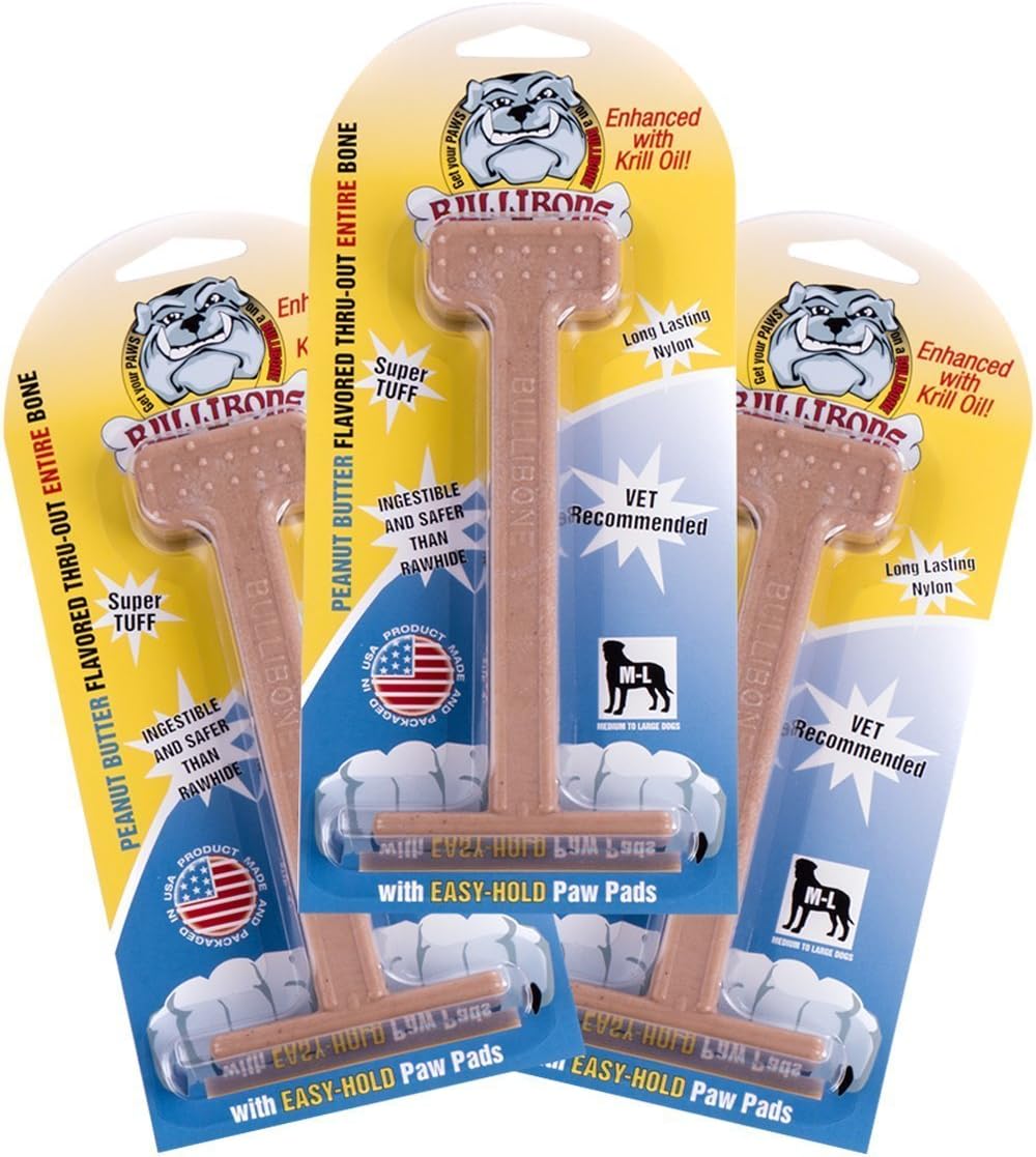 Bullibone Nylon Dog Chew Toy for Aggressive Chewers - Dental Hygiene Bone with Beef Flavor, Durable Tough Chew Toys for Small Dogs, Indestructible Dog Bone - 3 Pack