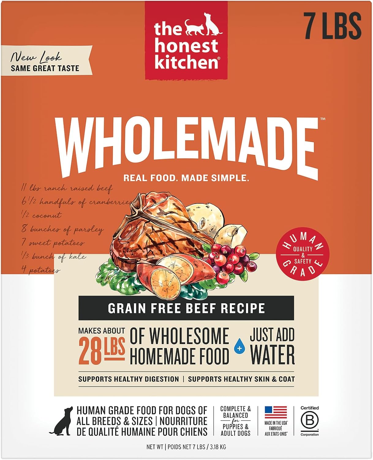 The Honest Kitchen Human Grade Wholemade™ Dehydrated Grain Free Dog Food – Complete Meal or Dog Food Topper – Chicken 4 lb (Makes 16 lbs)