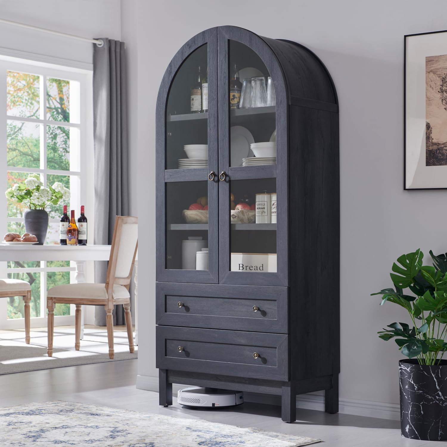 IFGET 71" Tall Arched Kitchen Pantry, Modern Farmhouse Wood Kitchens Storage Cabinets with 2 Large Drawers and Adjustable Shelves, Versatile Cupboard for Kitchen, Dining Room, Bathroom, Natrual