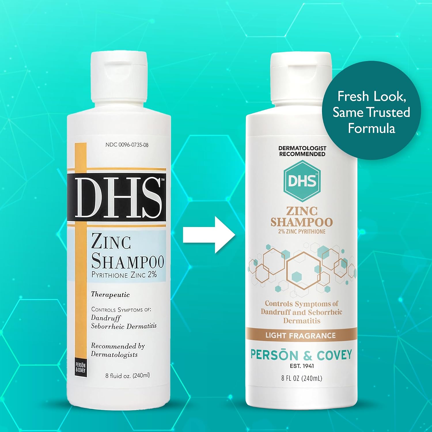 DHS Zinc Shampoo – Dandruff Shampoo – for Flaky and Dry Scalp with 2% Zinc Pyrithione, 8 oz
