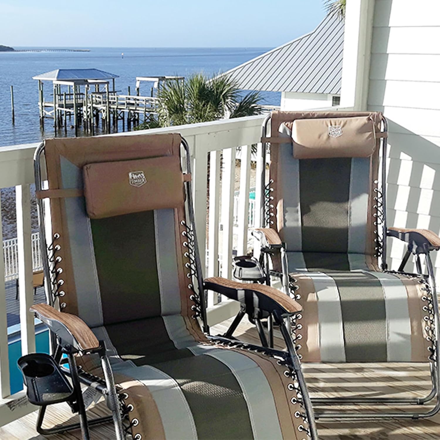 Timber Ridge Oversized Zero Gravity Chair, Padded Reclining Lounge Chair with Adjustable Headrest & Cup Holder, Heavy Duty Support 350 lbs