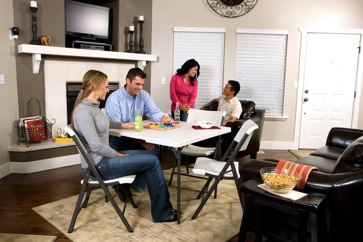 LIFETIME 280228 37-Inch Square Fold-in-Half Table, White Granite Top with Gray Frame