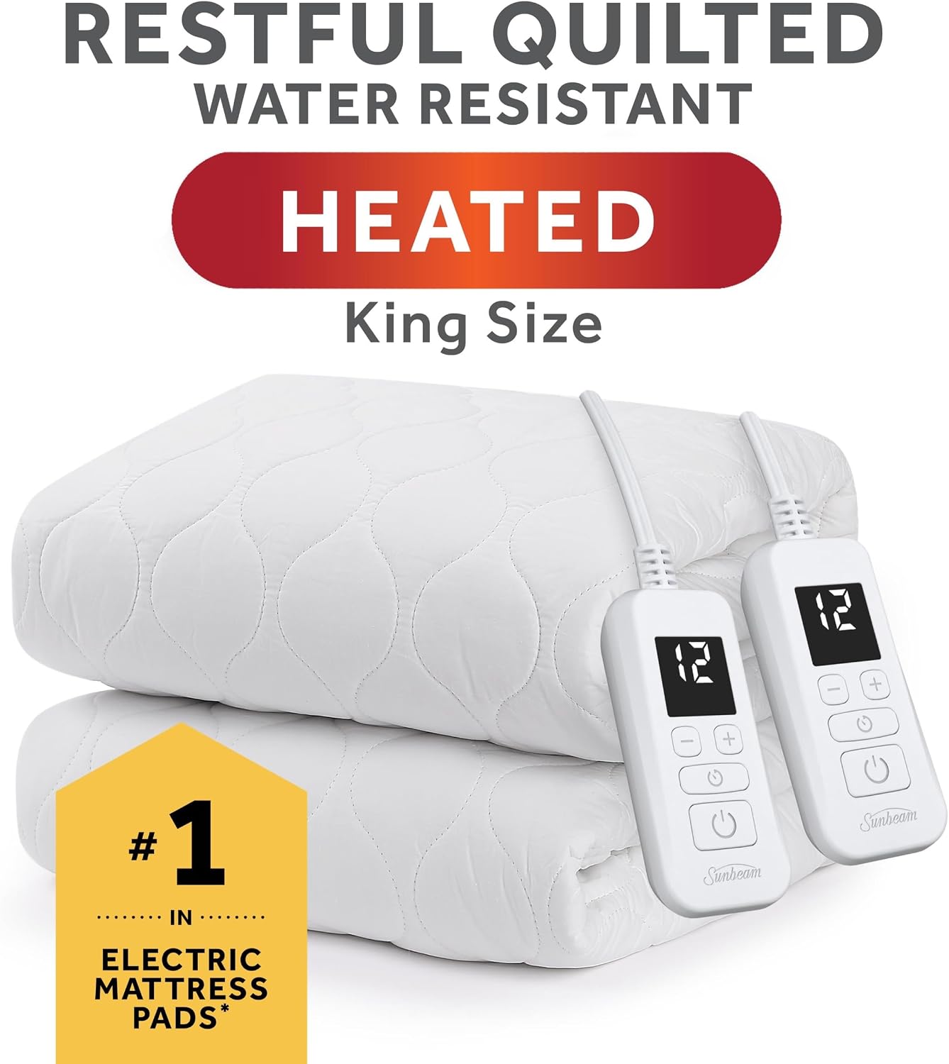 Sunbeam Restful Quilted Water Resistant Heated Mattress Pad - Twin