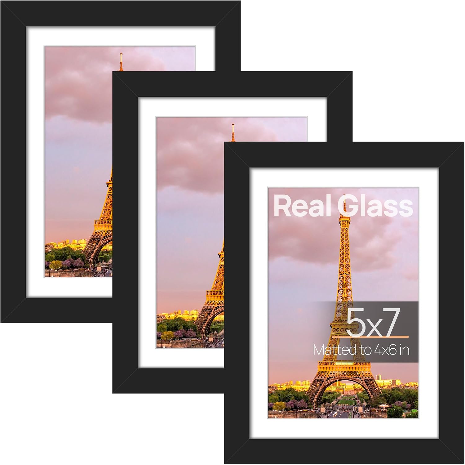 upsimples 12x12 Picture Frame, Gallery Glass Poster Frames Set of 3, Black
