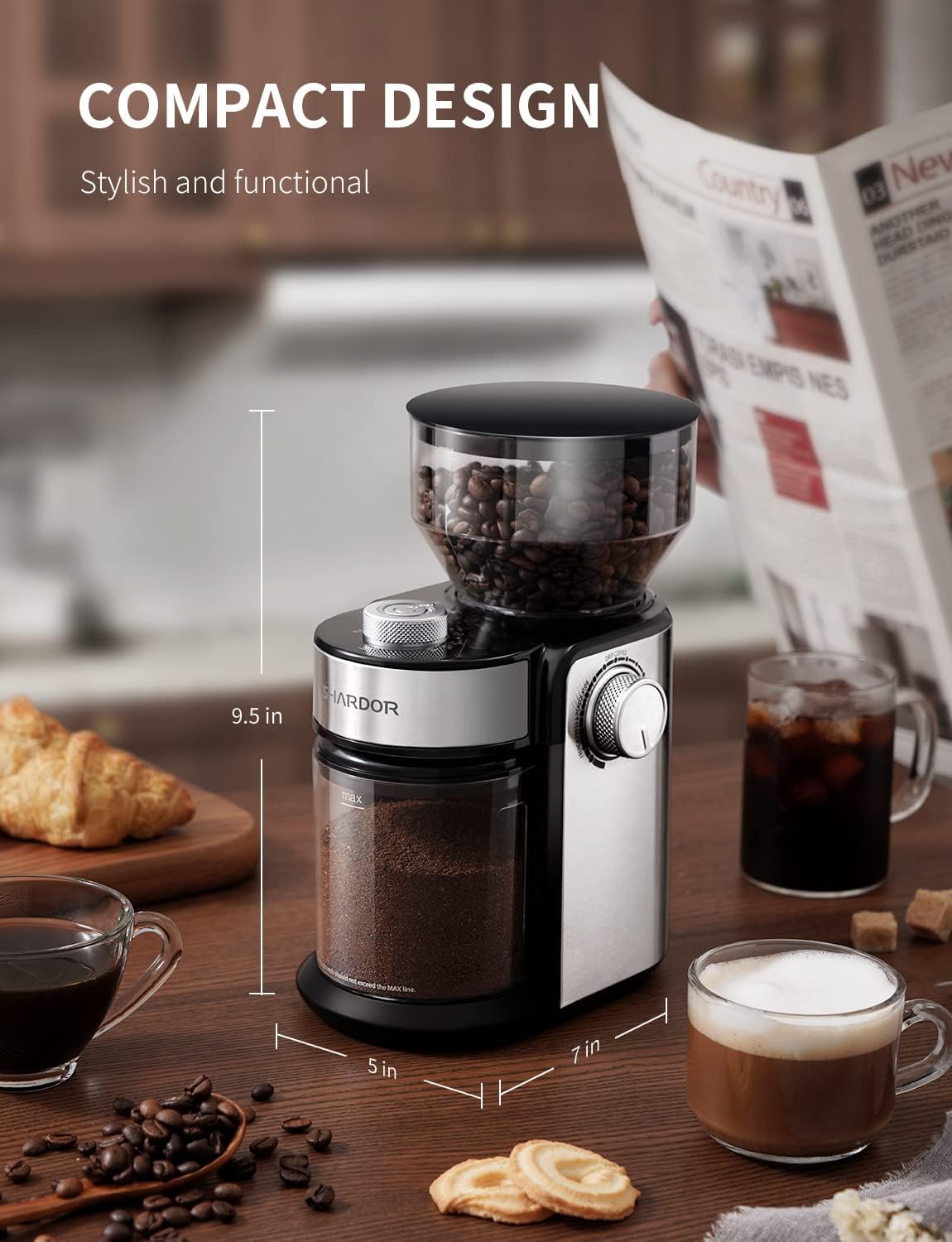 SHARDOR Electric Burr Coffee Grinder 2.0, Automatic Coffee Bean Grinder for Home Use