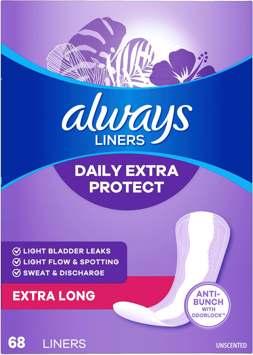 Always Panty Liners for Women Xtra Protection 3-in-1 Daily Liners for Women, Extra Long, Scented, 60 Count