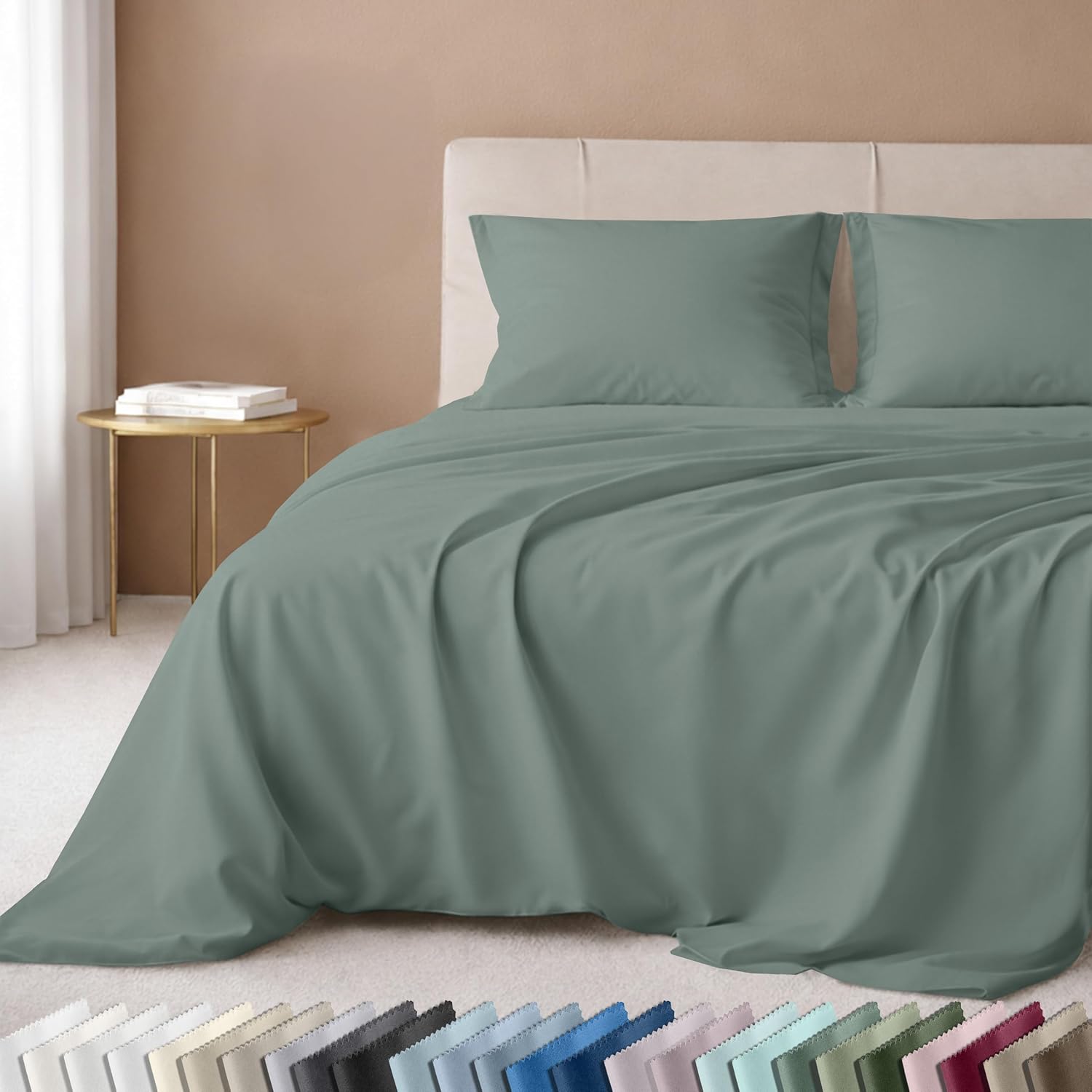 California Design Den Luxury 600 Thread Count Full Size Sheet Sets, Seafoam | 100% Cotton Sateen Backed by Good Housekeeping Seal, Soft & Smooth, 16" Deep Pocket, All-Around Elastic, Durable, Easy Care