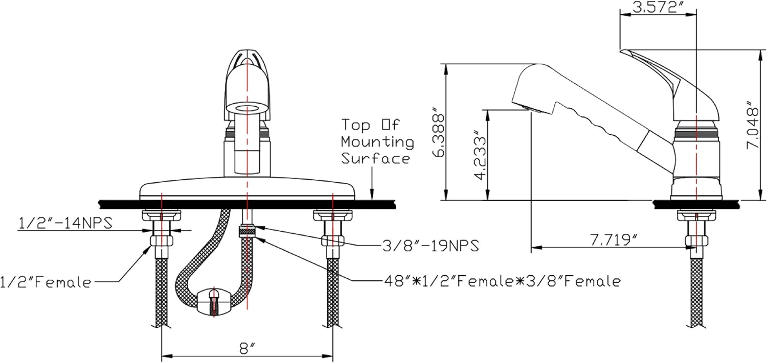 Dura Faucet DF-PK100-SN RV Pull-Out Kitchen Sink Faucet (Satin Nickel) | Corrosion-resistant single-lever build with sprayer. Brushed Satin Nickel. Plated ABS plastic (not metal).