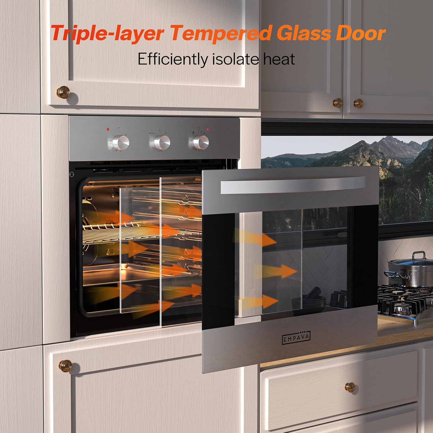 Empava 24" Electric Single Wall Oven with 6 Cooking Functions | Mechanical Knobs Control in Stainless Steel
