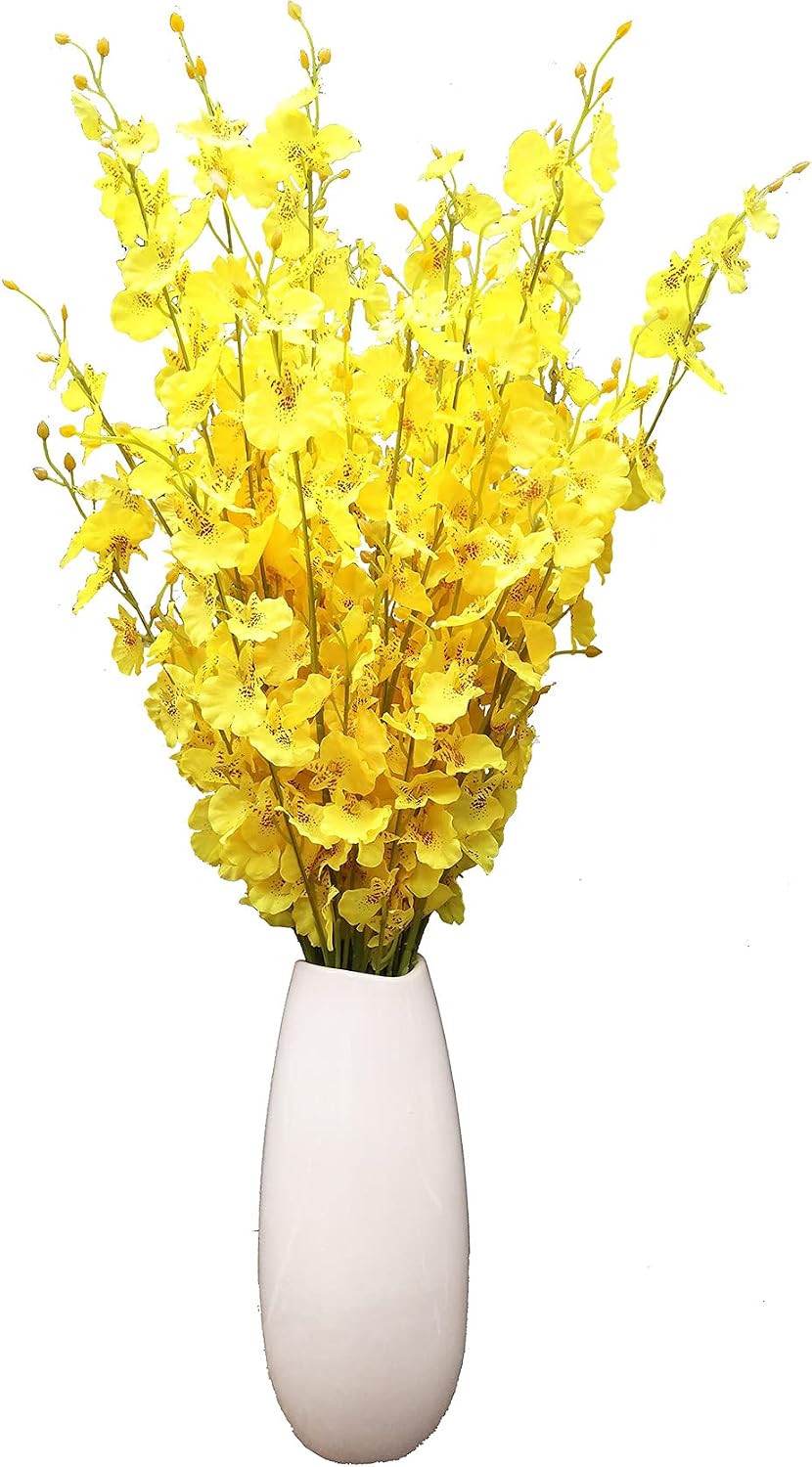 Yellow Artificial Flowers Orchids Silk Fake Flowers in Bulk, 12 Pcs (Each 38.5”), for Wedding Festive Party Home Office Decoration, No Include Vase