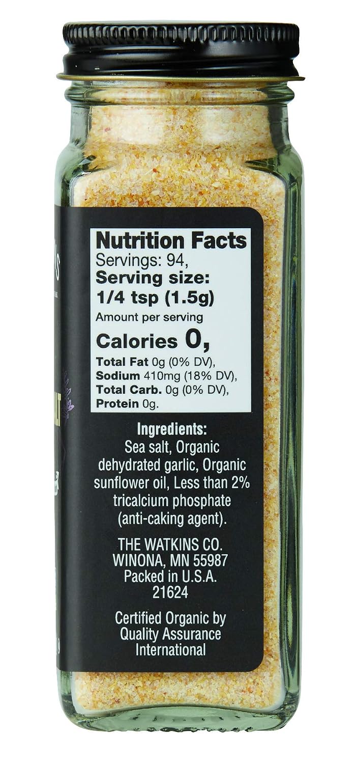 Watkins Gourmet Organic Spice Jar, Garlic Salt, 4.97 Ounce