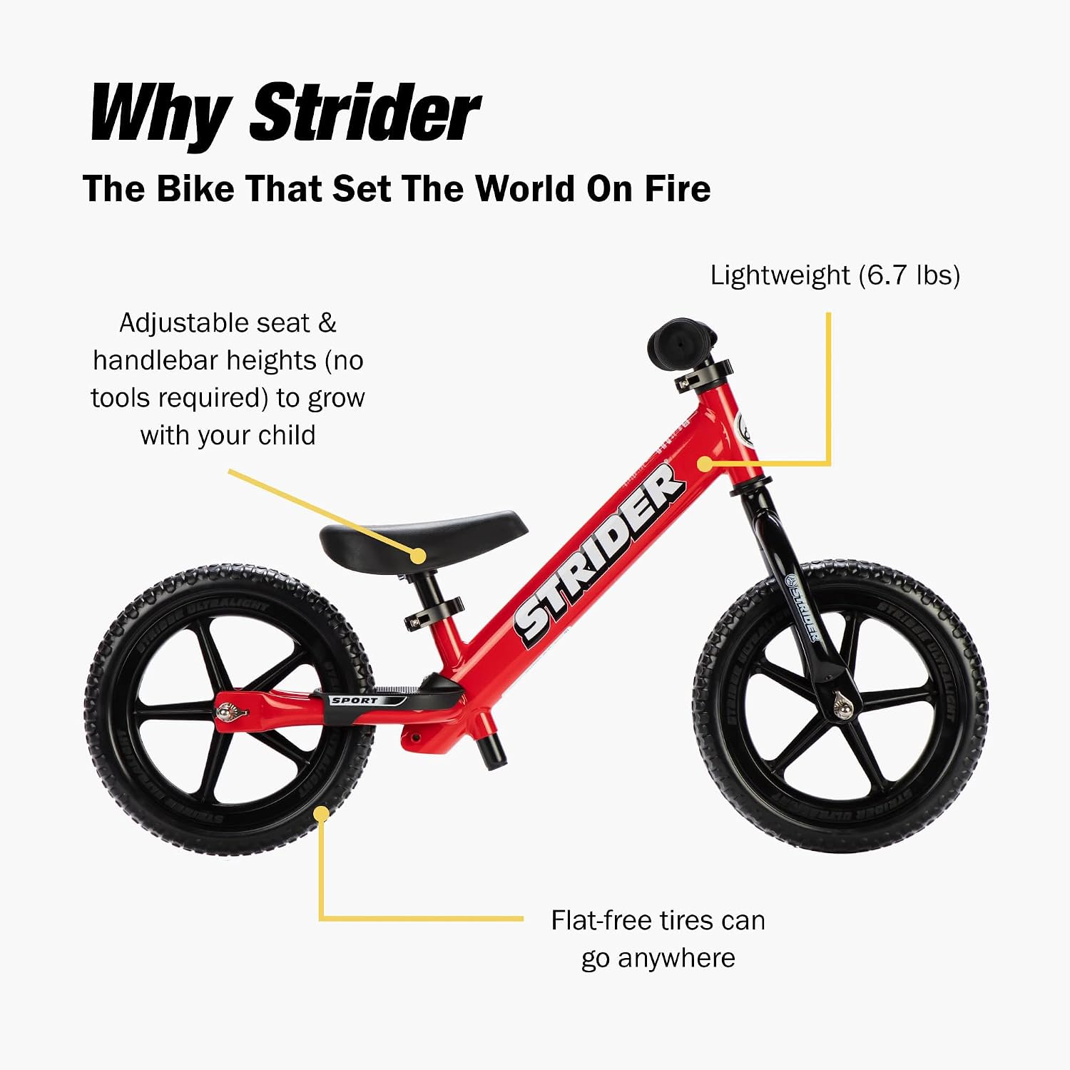Strider 12 Sport Bike, Pink - No Pedal Balance Bicycle for Kids 1 to 4 Years - Includes Safety Pad, Padded Seat, Mini Grips, Flat-Free Tires -Easy Assembly, Tool-Free Adjustments | No-Pedal Balance Bike for Toddlers, Safety Pad, Adjustable Seat and Handl…
