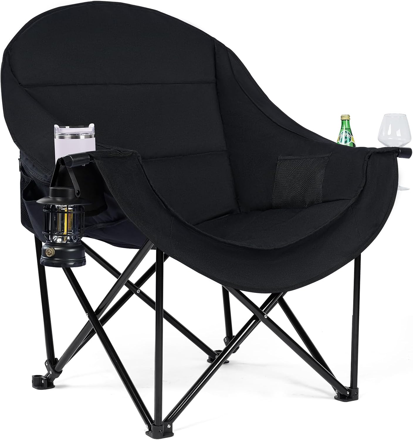 Oversized Camping Chairs for Adult - Heavy Duty Padded Portable Folding Chair XL Collapsible Camp Chair with Cup Holder Side Pocket for Outdoor Lawn Beach Sport Fishing Support 500LBS, Grey