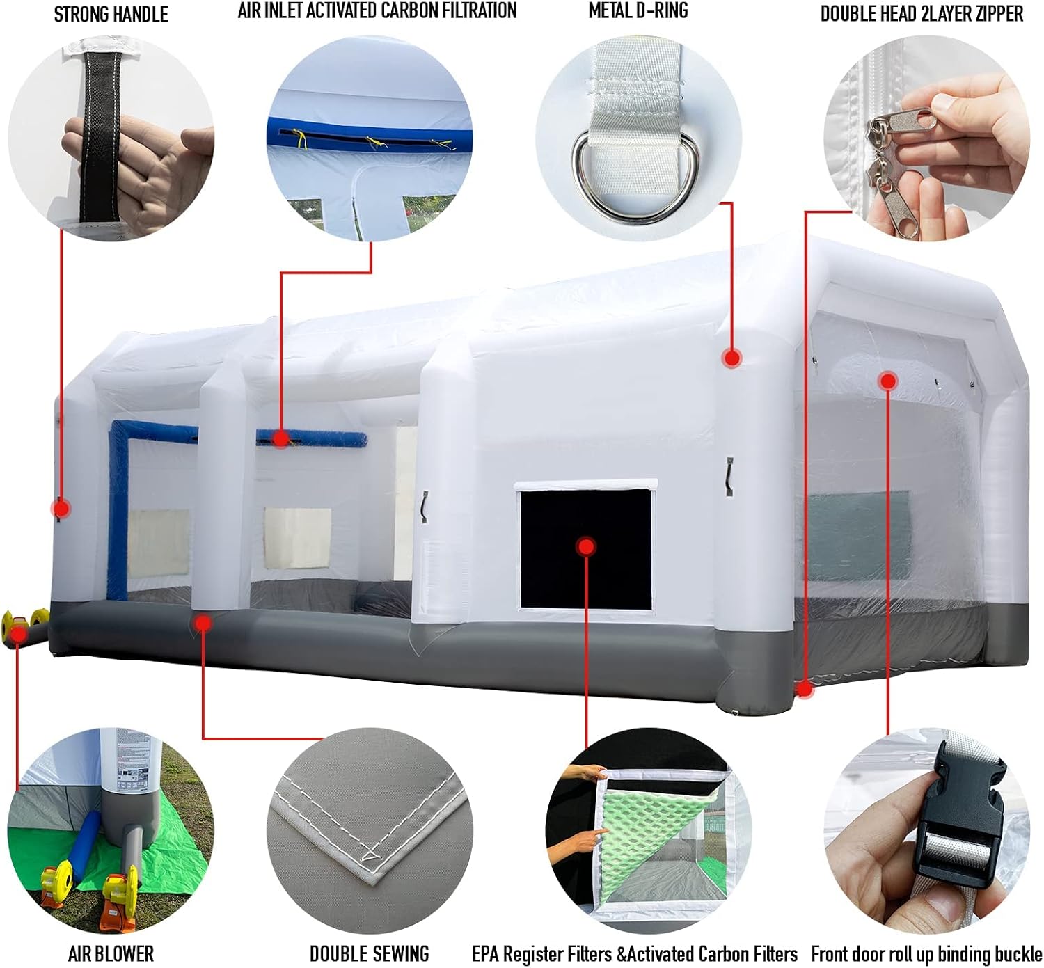 GORILLASPRO Inflatable Paint Booth 26x15x10Ft, Inflatable Spray Booth with (750W + 950W) Blowers, Upgrade Air Filter System Environment Friendly