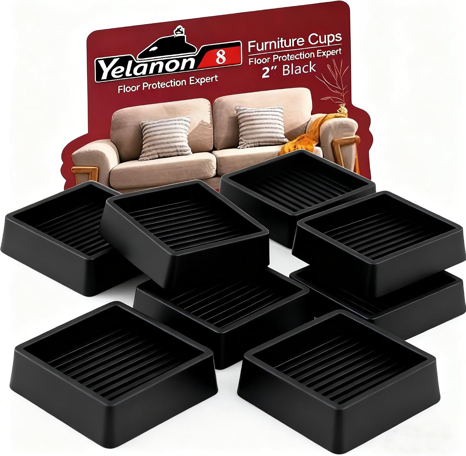 Yelanon Furniture Coasters 8 Pcs 3" Square Brown Caster Cups for Hardwood