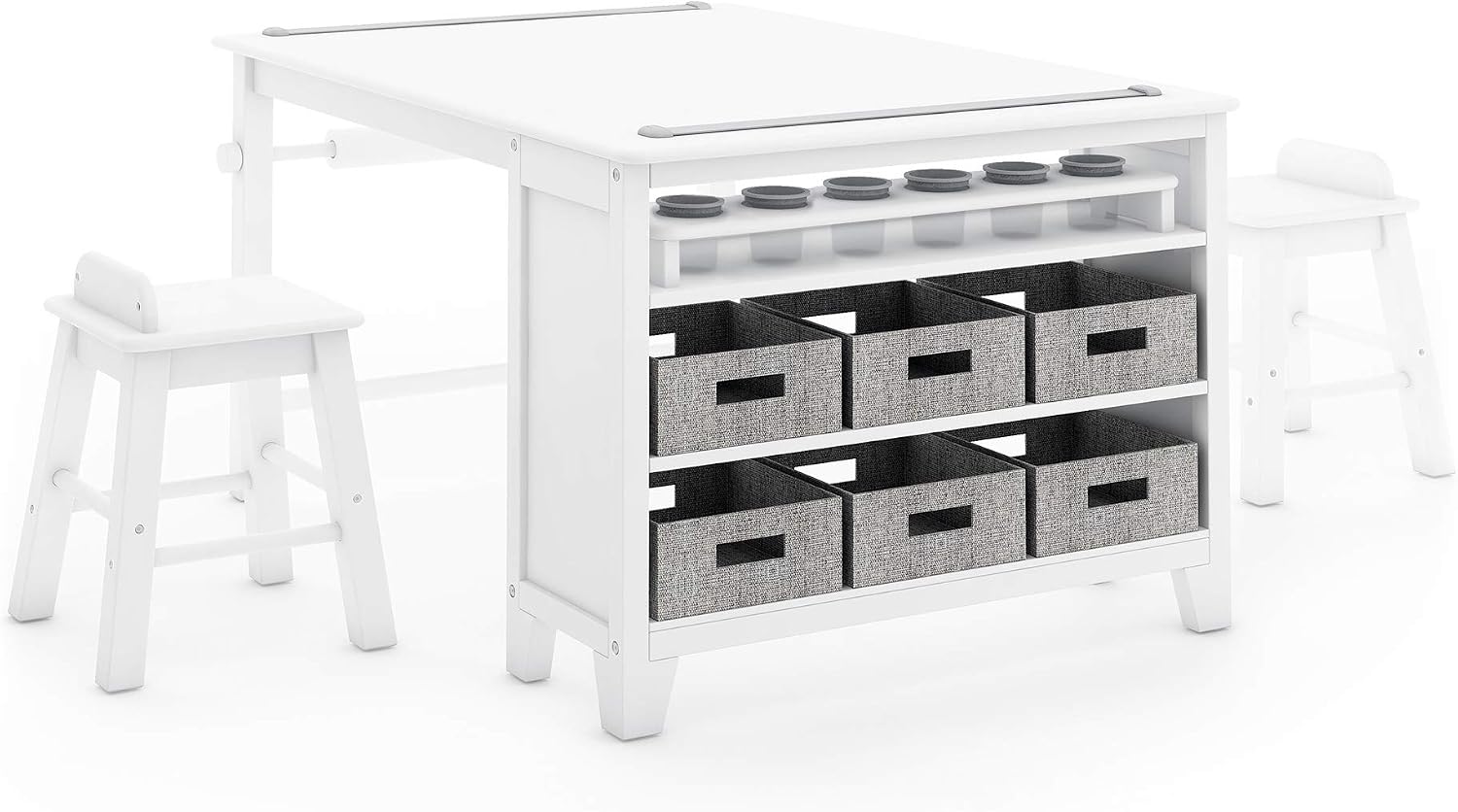 Martha Stewart Kids' Art Table and Chair Set - Linen White: Wooden Kids Play Table for Arts and Crafts | Coloring Desk with Paint Cups