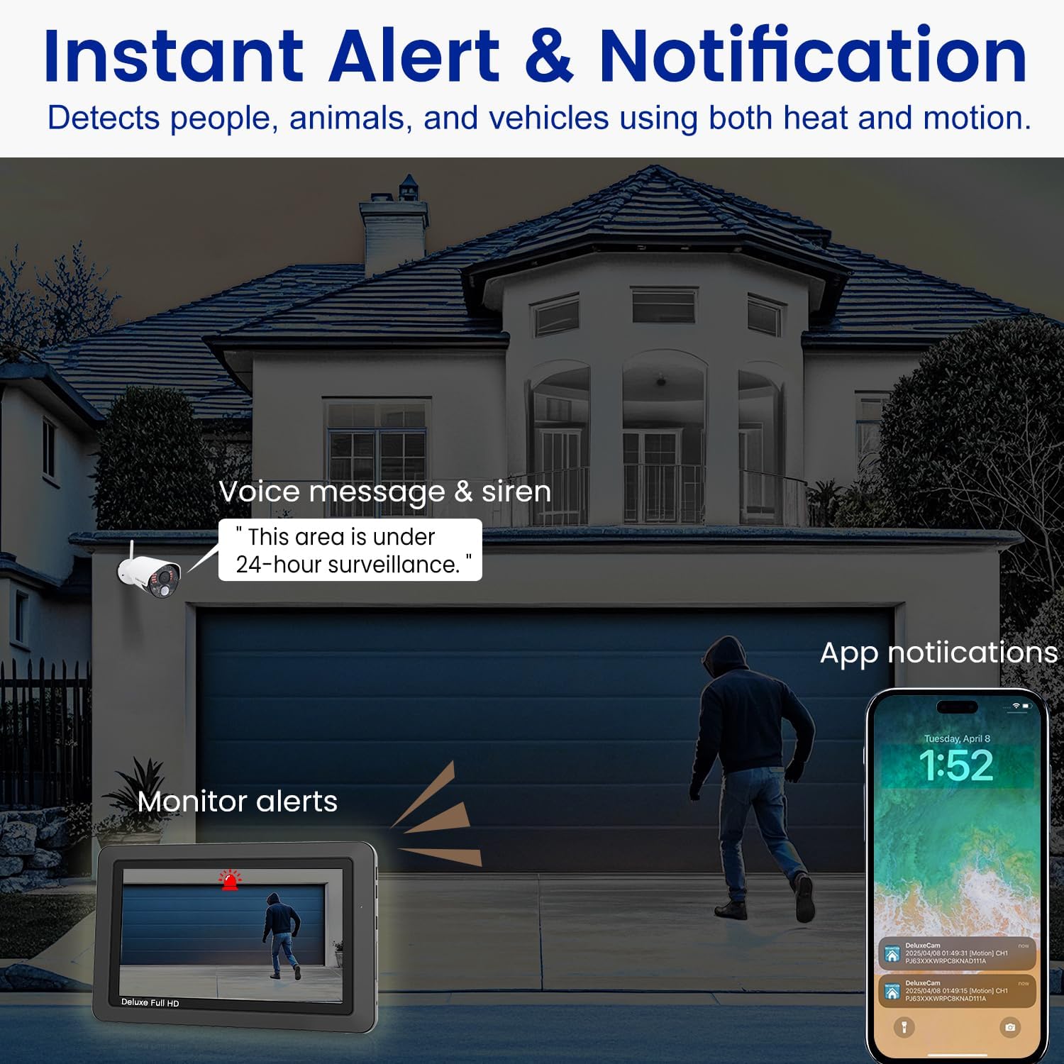 CasaCam Wireless Security Camera Air, 7 inch Monitor, 2 720p Cams, No Fees