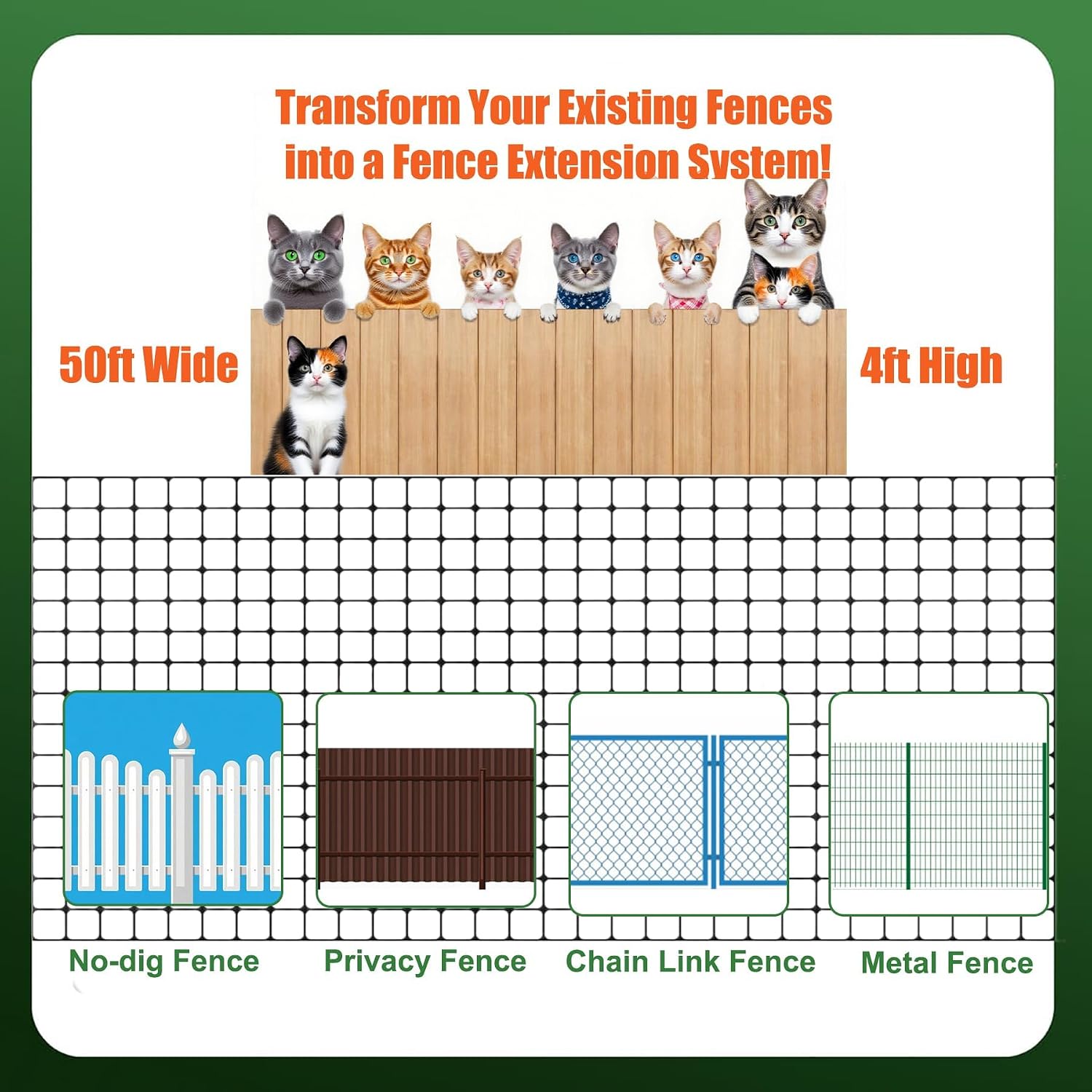 50FT Cat-Proof Fence Topper System 24" Horizontal Outreach Steel Extender Anti-Climb Conversion Kit for Brick/Wood/Vinyl/Metal Fences Pet Safe