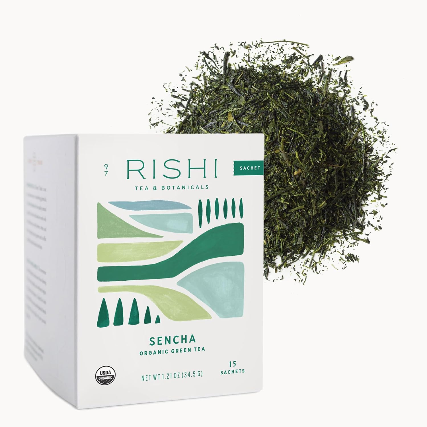 Rishi Tea Sencha Green Japanese Organic Sachet Tea Bags, Caffeinated, 15ct | Classic Japanese Sencha Green Tea, Enjoy Hot or Iced, Sustainable, 15 Servings