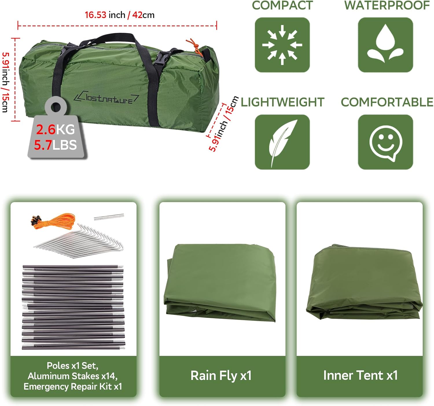 Clostnature 1/2/3/4 Person Lightweight Backpacking Tent, Easy Setup Tent
