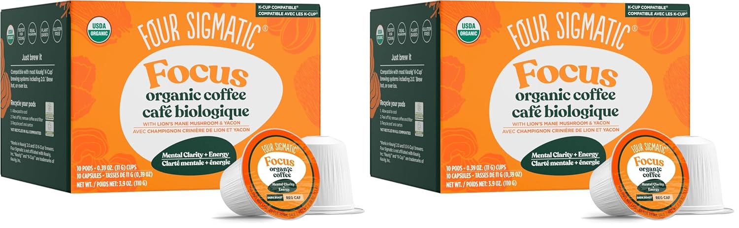 Four Sigmatic Mushroom Coffee K-Cups | Organic Dark Roast Coffee with Lion’s Mane Mushroom Powder & Yacon | Focus & Immune Support | Vegan & Keto