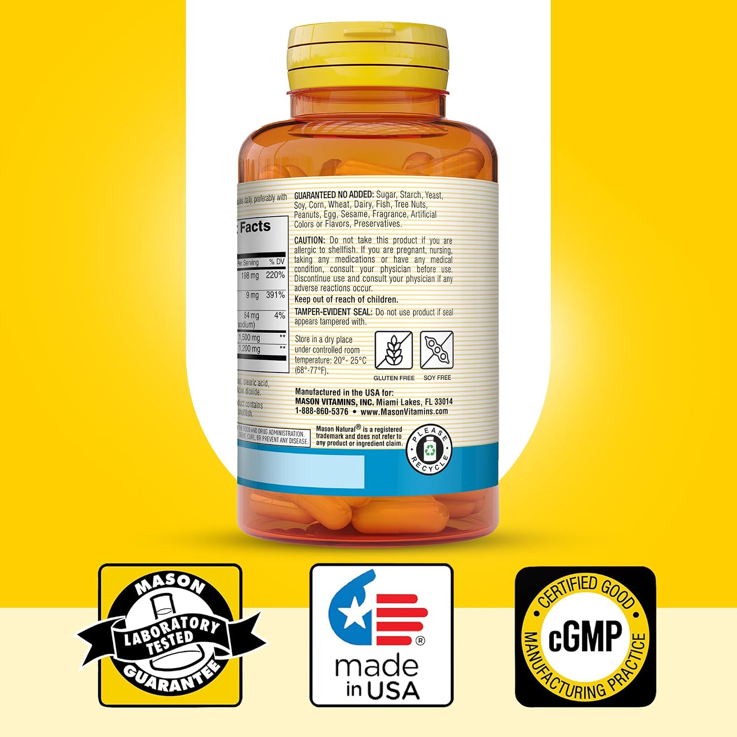 MASON NATURAL Glucosamine Chondroitin 1500/1200 with Vitamin C, Supports Joint Health for Normal Flexibility & Mobility*, 60 Capsules