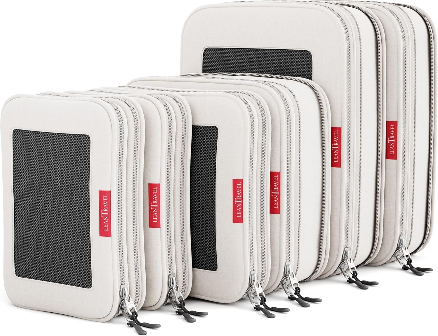 LeanTravel Premium Compression Packing Cubes for Travel - Suitcase Organizer Bags with Double Zipper & Breathable Mesh Panel - Space Saving Carry On Luggage Essentials (6-Pack, Grey)