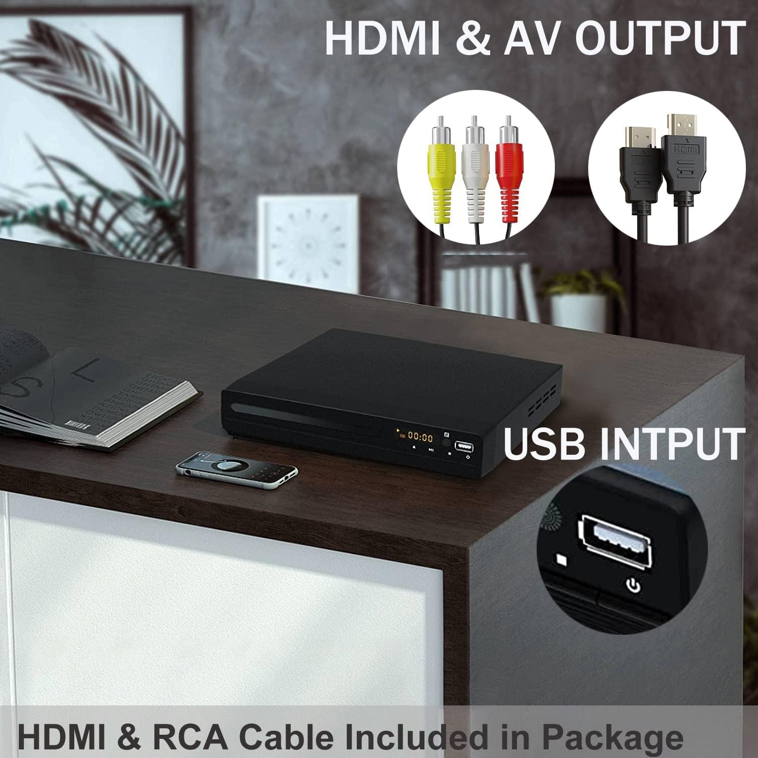 HD DVD Player, CD Players for Home, DVD Players for TV, HDMI and RCA Cable Included, Up-Convert to HD 1080p, All Region, Breakpoint Memory