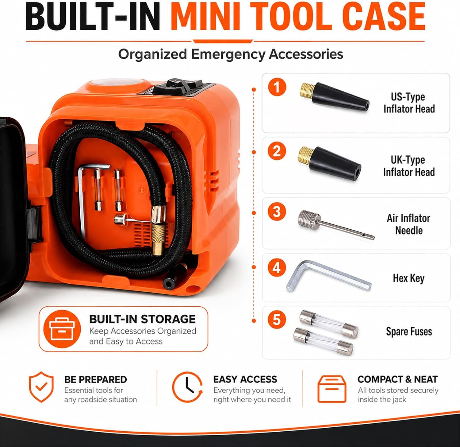 E-HEELP Electric Car Jack Kit 5 Ton 12V with Impact Wrench, 6.1-17.7 in