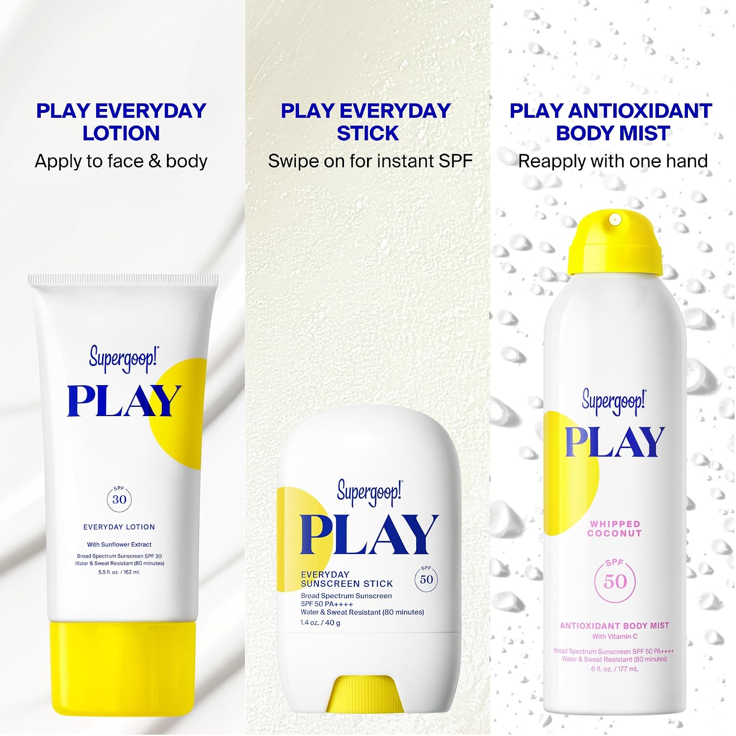Supergoop! PLAY Antioxidant Body Mist Vitamin C -SPF 50 PA++++ Broad Spectrum Sunscreen - Body Spray - Great for Active Days