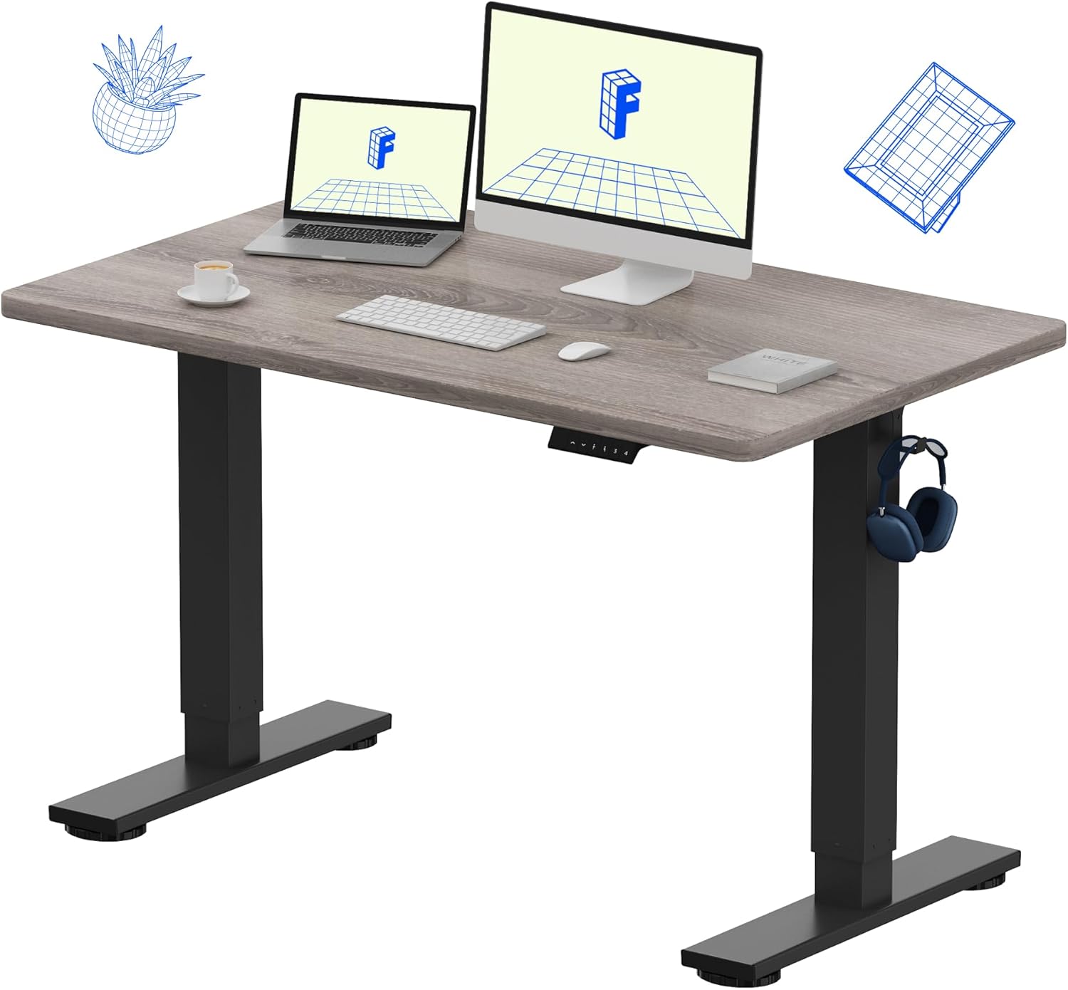 FLEXISPOT EN1 One-Piece Standing Desk, Electric Adjustable with 4 Memory Presets, 176 LBS Capacity, Stable & Quiet