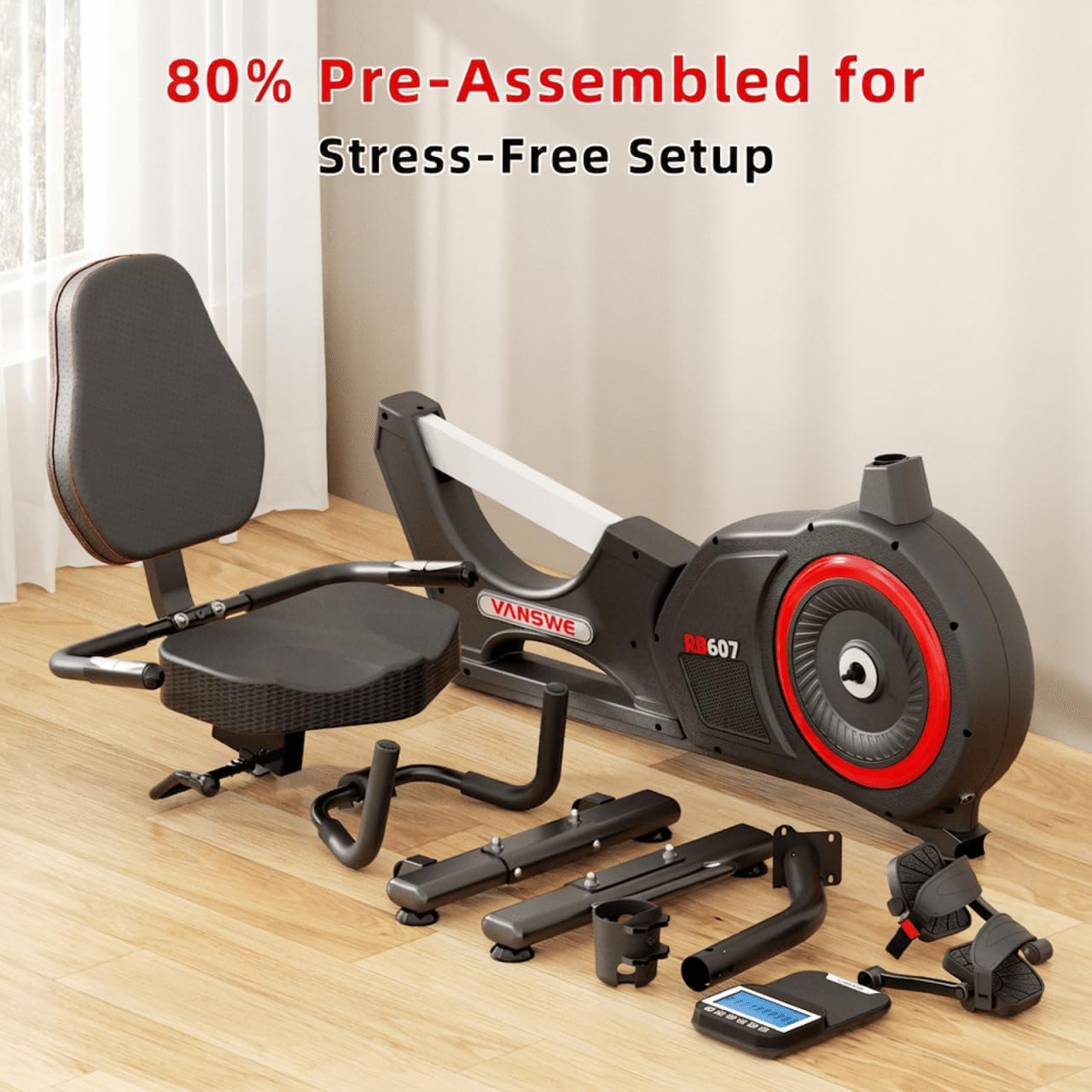 VANSWE Recumbent Exercise Bike for Home Seniors with 450 LB Weight Capacity | Fit 5’1”-6’4”, Bluetooth App Connectivity