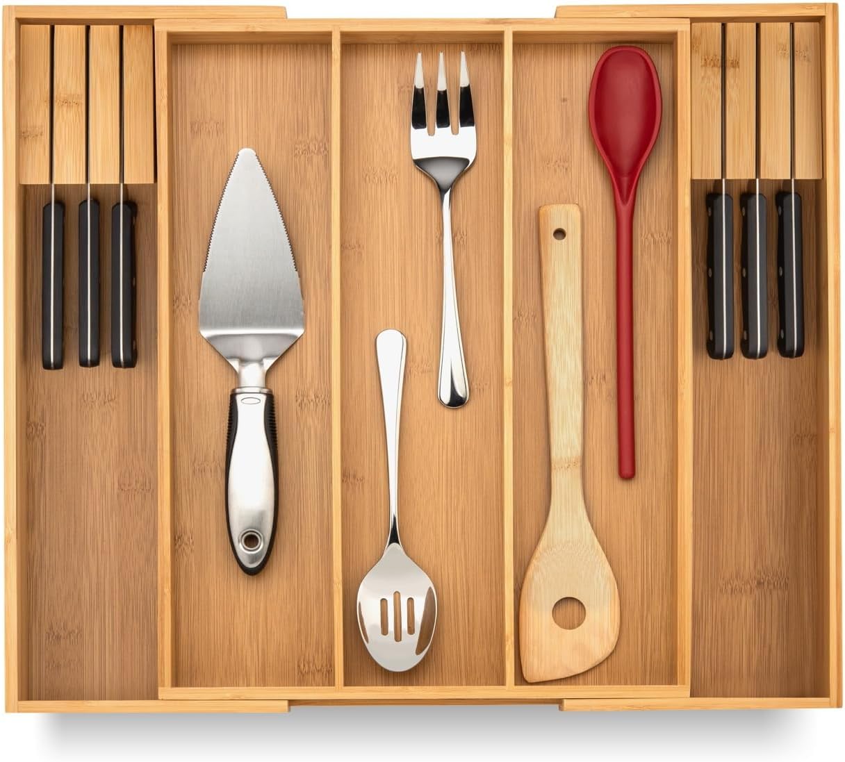 Purawood Kitchen Drawer Organizer - Expandable Utensil Drawer Organizer for Kitchen, Cutlery Tray & Silverware Organizer