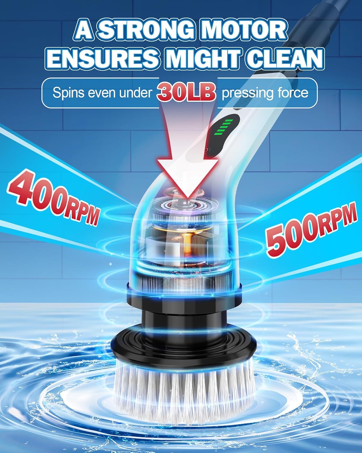 Electric Spin Scrubber, IPX7 Waterproof Cordless Cleaning Brush with 8 Replaceable Heads, Dual Speed & USB-C Charging