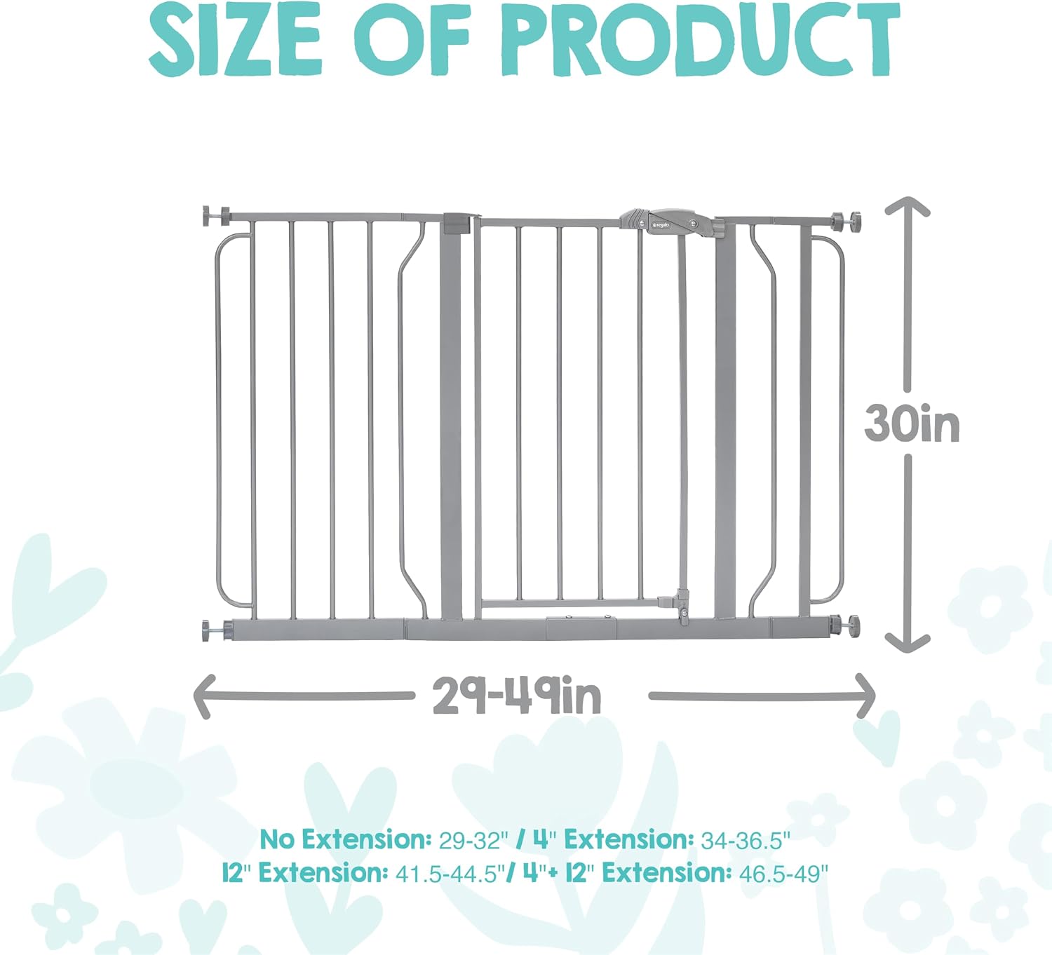 Regalo Safety 29"-49" Extra Wide Baby Gate, Bottom of Stairs & Doorways | Pressure Mounted with Door, For Babies, Toddlers & Pets, White, Tested & Trusted for 30 Years