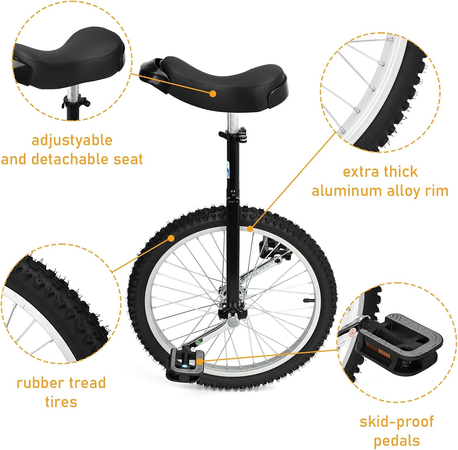 Nisorpa 20" Inch Unicycle Classic Black One Wheel Bike for Kids Adults