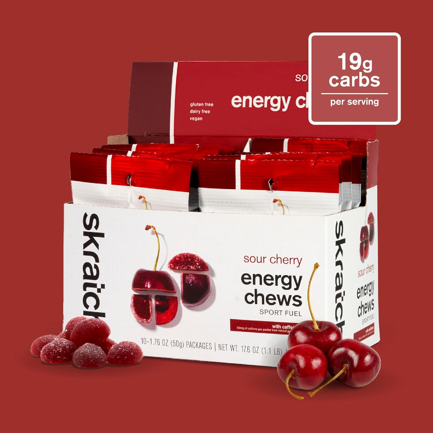 Skratch Labs Energy Chews, Caffeinated Sour Cherry, 10 Pack