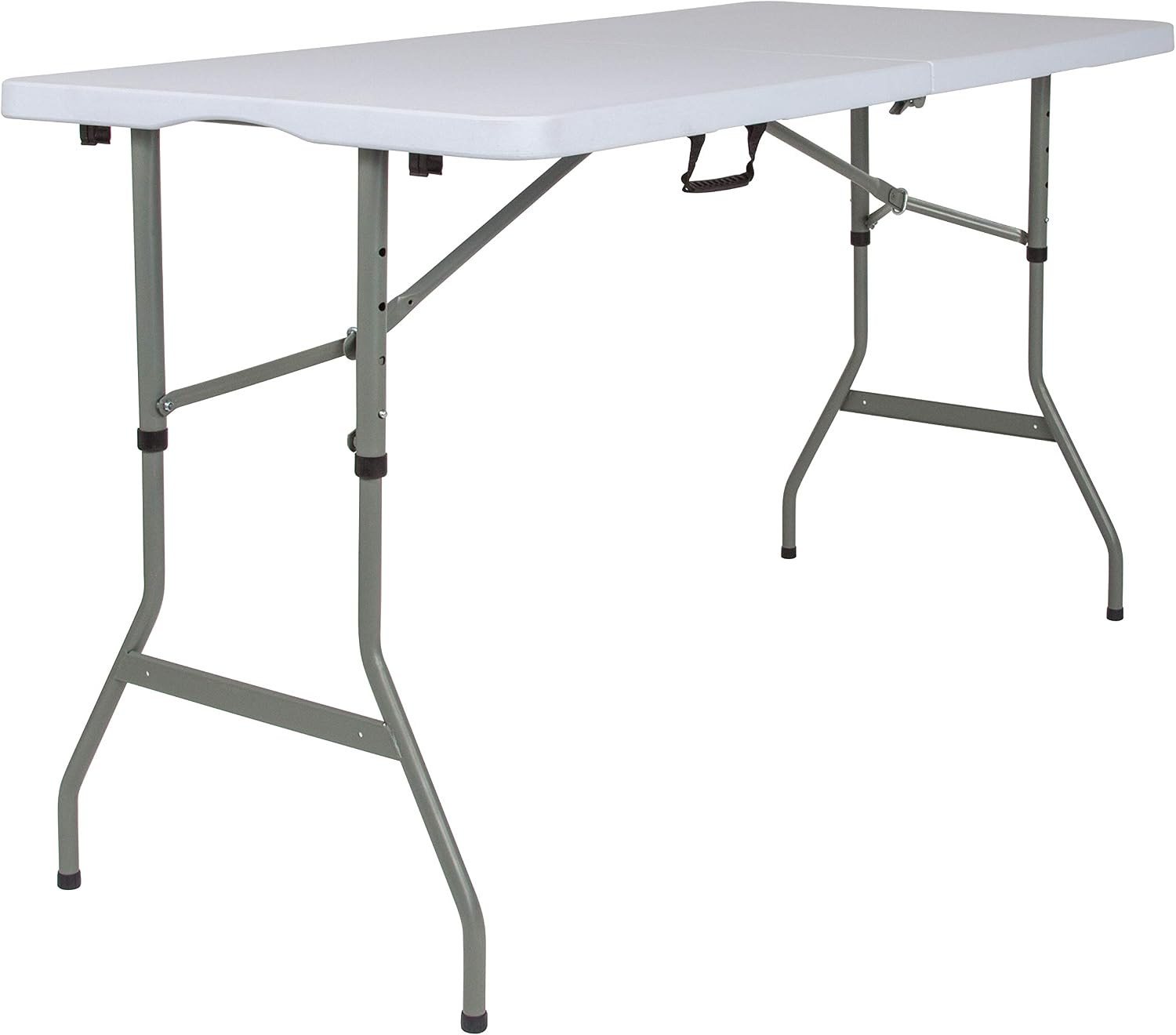BizChair 5-Foot Height Adjustable Bi-Fold Granite White Plastic Banquet and Event Folding Table with Carrying Handle
