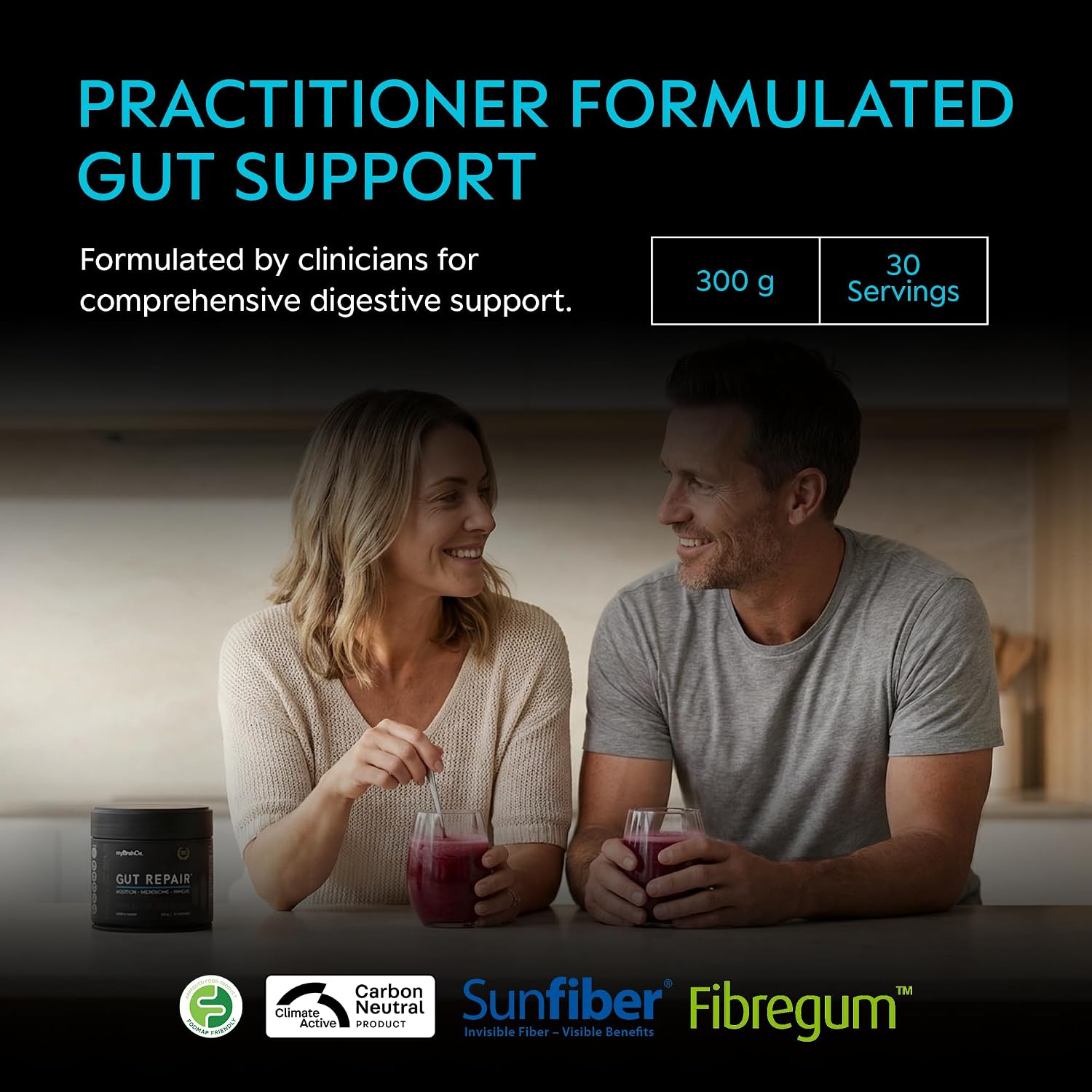 myBrainCo. Gut Repair – Gut Health & Digestion Support Powder for IBS, Bloating, Reflux & Leaky Gut – Low FODMAP Certified with Probiotics