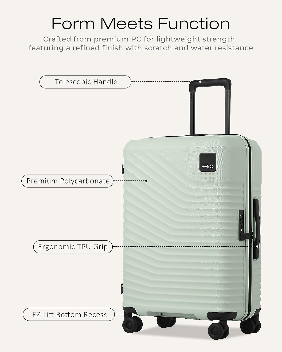 Coolife Luggage Carry-On, Lightweight PC Hardside Suitcase, 20-Inch, Black | Expandable Carry-On, Dual Spinner Wheels, TSA-Approved Lock, Upgraded PC Hardshell, Durable Travel Suitcase