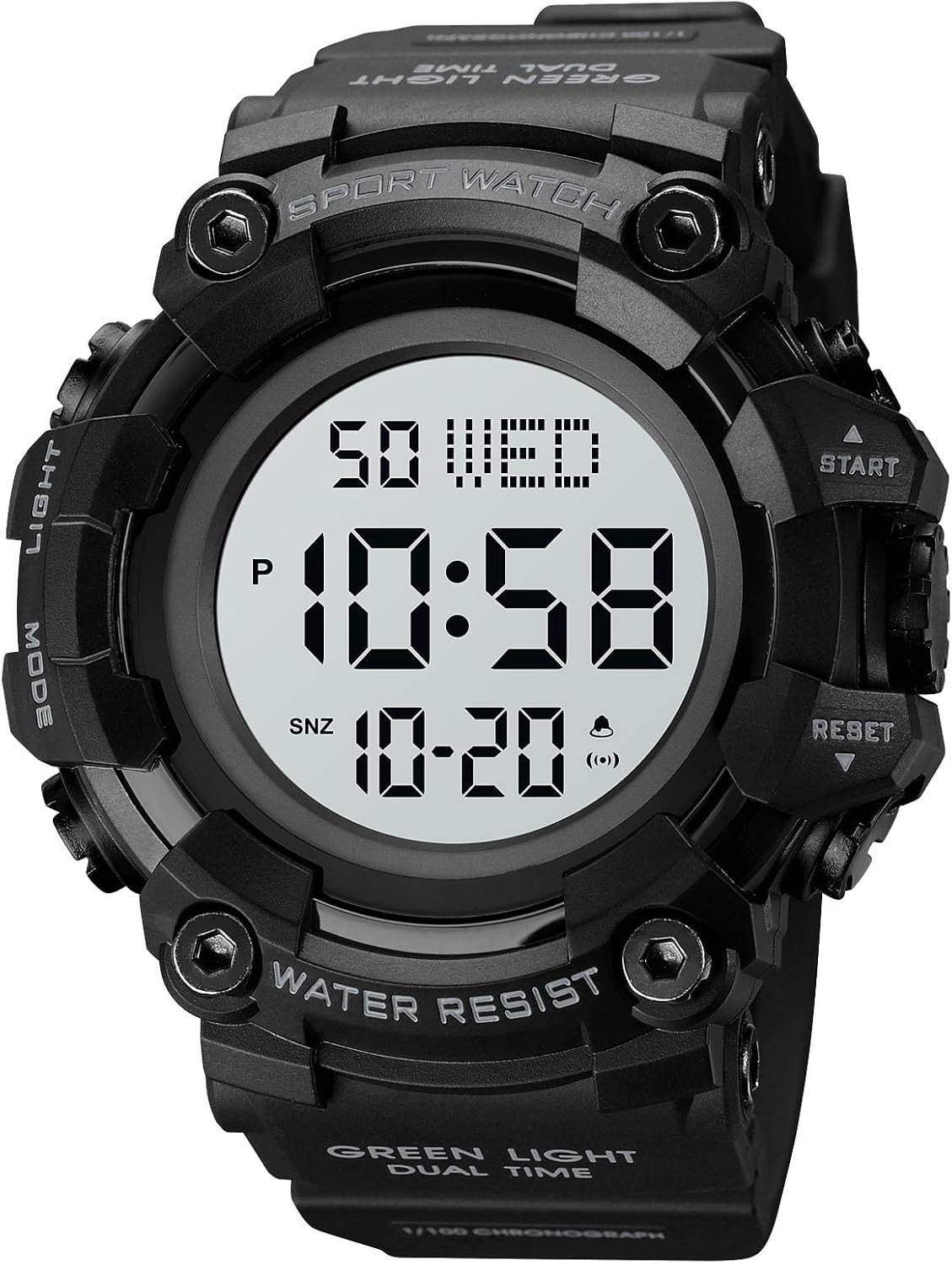 FANMIS Men's Digital 50M Waterproof Electronic Sport Watch Rubber Band Army Military 24H Time LED Light 164FT Water Resistant Calendar Date Day Watches