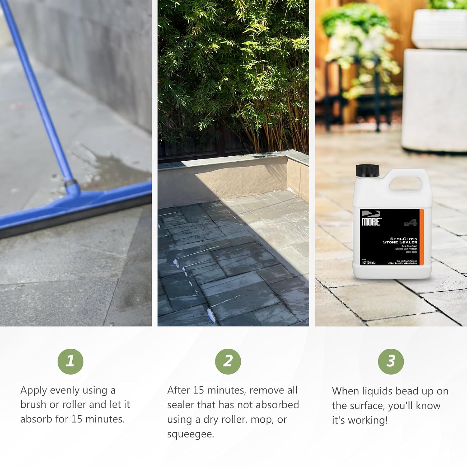 MORE- Semi-Gloss Stone Sealer - Seal & Enhance Natural Stone, Paver, Tile & Concrete - Wet Look Semi-Gloss Finish - Protects Against Oil & Water-Based Stains - Indoor/Outdoor - Water-Based - 128oz